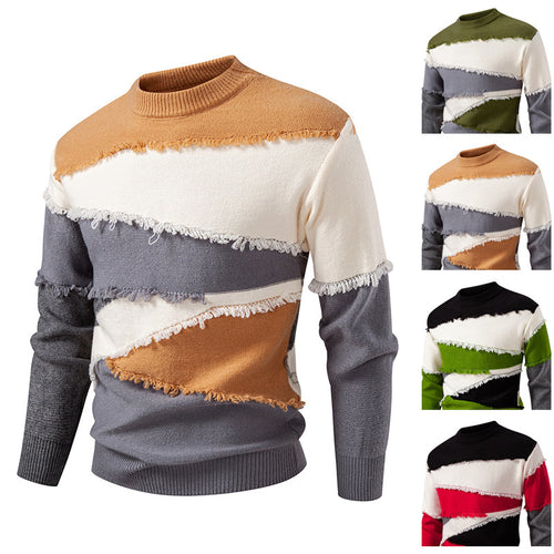 Herren Colorblock-Strickpullover mit Fransenbesatz und kurzem Stehkragen Nord Taschen