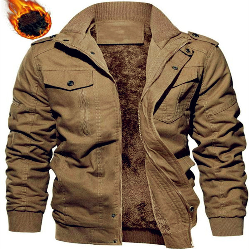 Herren Militärinspirierte Canvas Fieldjacke mit Teddyfutter und Stehkragen Nord Taschen