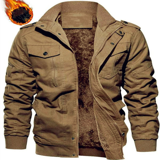 Herren Militärinspirierte Canvas Fieldjacke mit Teddyfutter und Stehkragen Nord Taschen