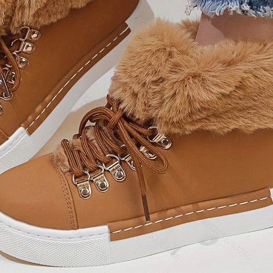 Damen Gefütterte High-Top Sneaker-Boots mit Kunstfellkragen und dekorativer Schnürung Nord Taschen