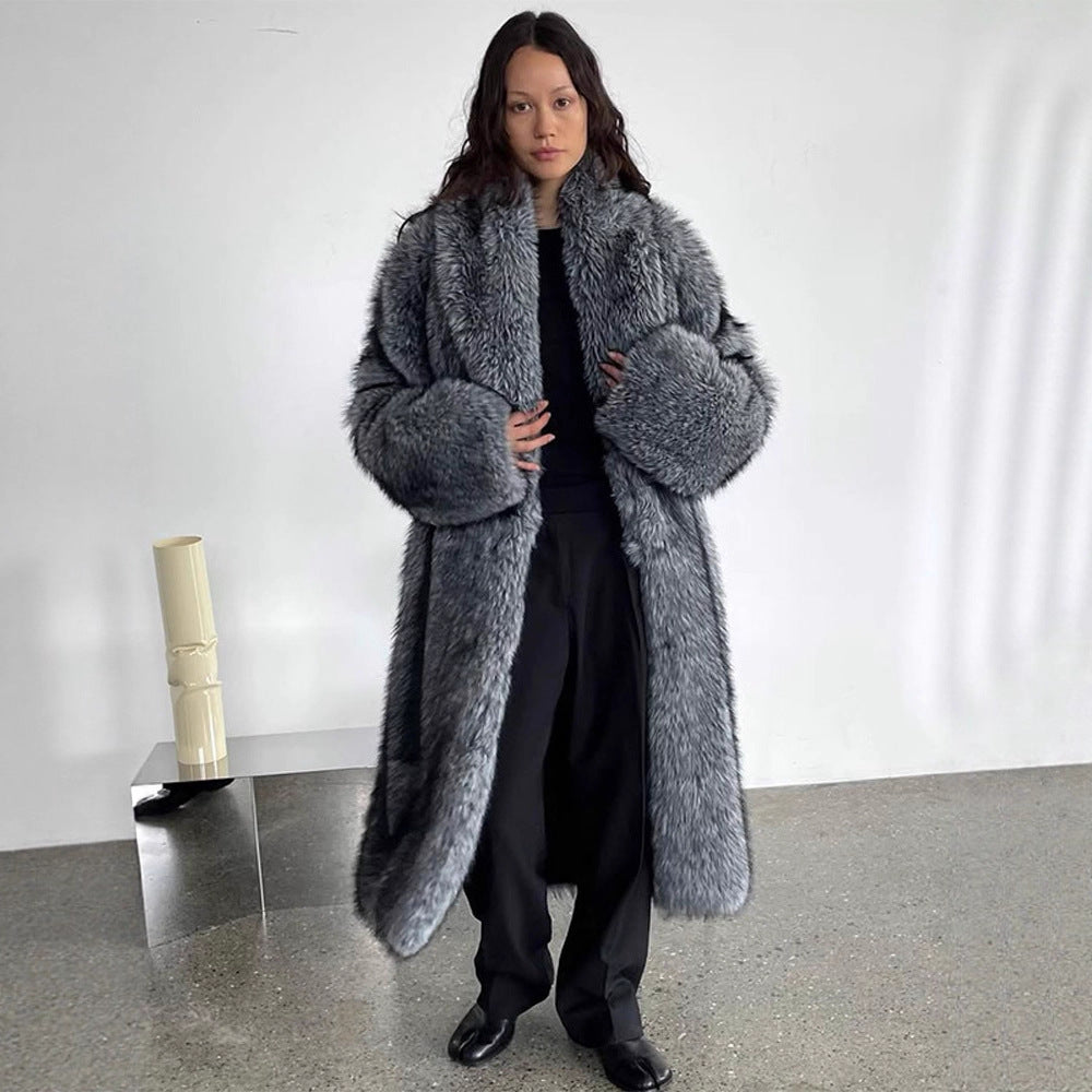 Damen Oversize langer Kunstpelz-Mantel mit voluminösen Ärmeln Nord Taschen