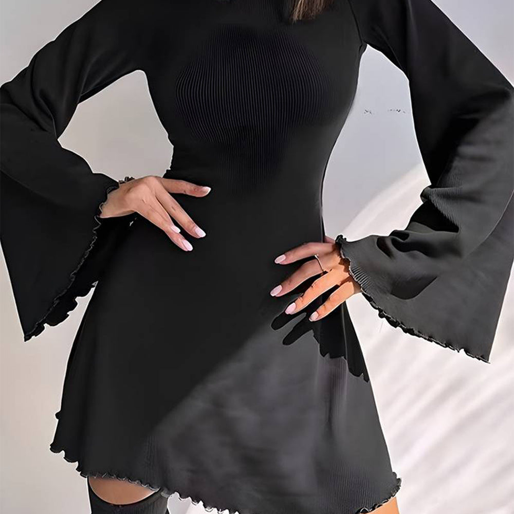 Damen A-Linien Minikleid mit ausgestellten Trompetenärmeln und taillierter Silhouette Nord Taschen