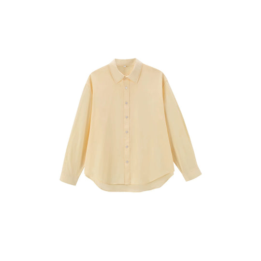 Damen Oversize Baumwollbluse mit Kentkragen und abgerundetem Saum Nord Taschen