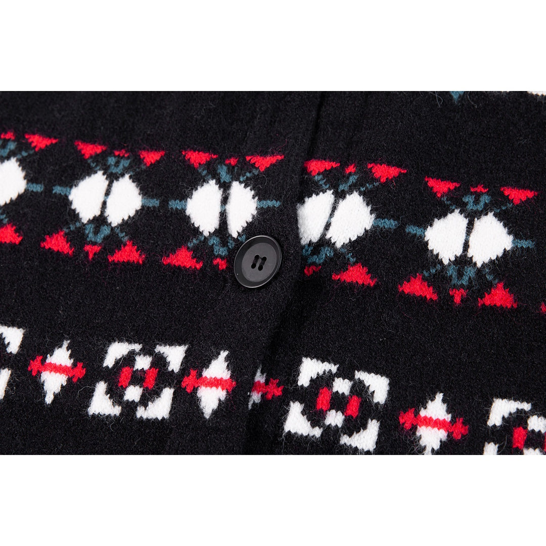 Damen Norwegermuster Strickcardigan mit Knopfleiste und Oversize-Schnitt Nord Taschen