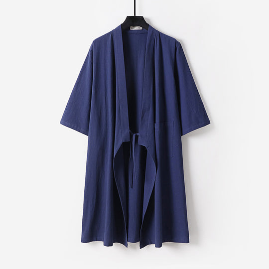 Unisex Oversize Kimono-Mantel aus Baumwollmischung mit Bindeband und Dreiviertelärmeln Nord Taschen