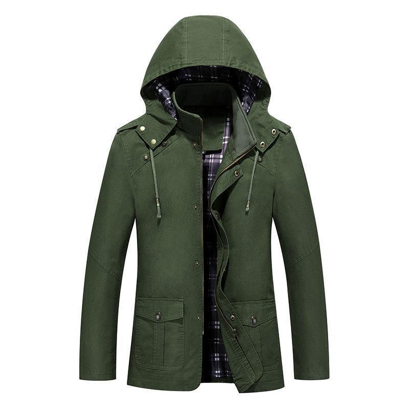 Herren leichter Kapuzen-Parka aus Canvas mit kariertem Innenfutter und Multifunktions‑Taschen Nord Taschen