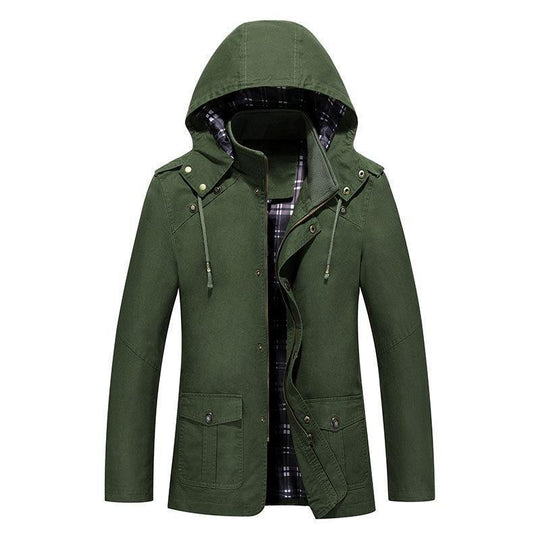 Herren leichter Kapuzen-Parka aus Canvas mit kariertem Innenfutter und Multifunktions‑Taschen Nord Taschen