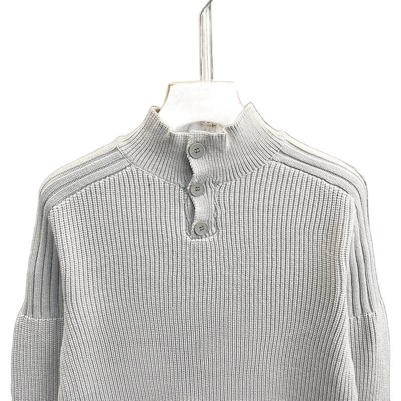 Herren Grobstrick-Pullover mit halber Knopfleiste und hohem Stehkragen Nord Taschen