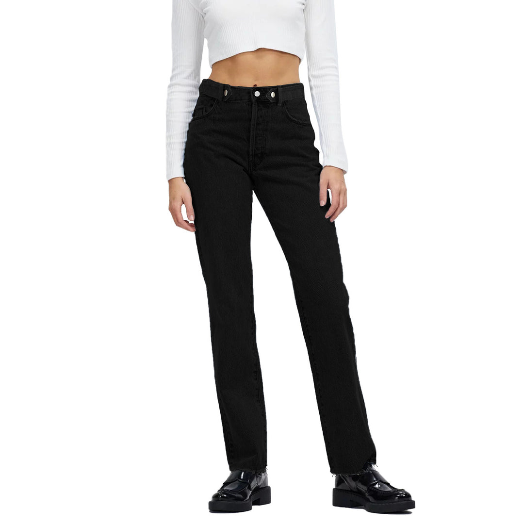 Damen Hochtaillierte gerade geschnittene Jeans aus rigid Denim mit rohem Saum Nord Taschen