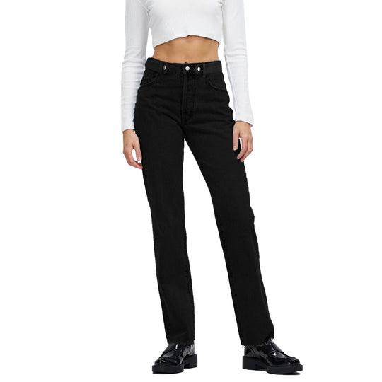 Damen Hochtaillierte gerade geschnittene Jeans aus rigid Denim mit rohem Saum Nord Taschen
