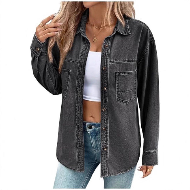 Damen Oversize Jeanshemdjacke im Washed-Look mit Brusttaschen und durchgehender Knopfleiste Nord Taschen