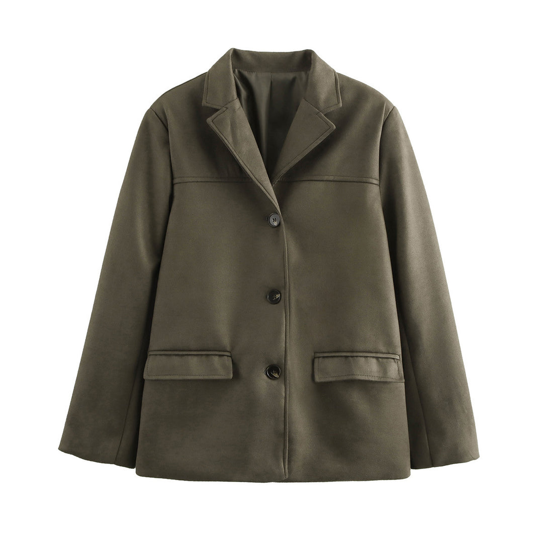 Damen elegante Velours-Optik Blazerjacke mit Reverskragen und Pattentaschen Nord Taschen