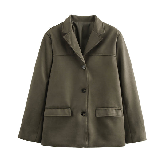 Damen elegante Velours-Optik Blazerjacke mit Reverskragen und Pattentaschen Nord Taschen