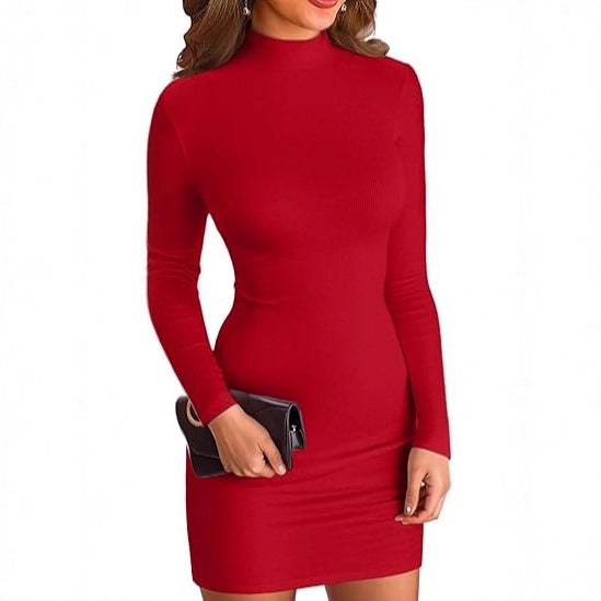 Damen Elegantes Langarmkleid mit hohem Kragen Nord Taschen