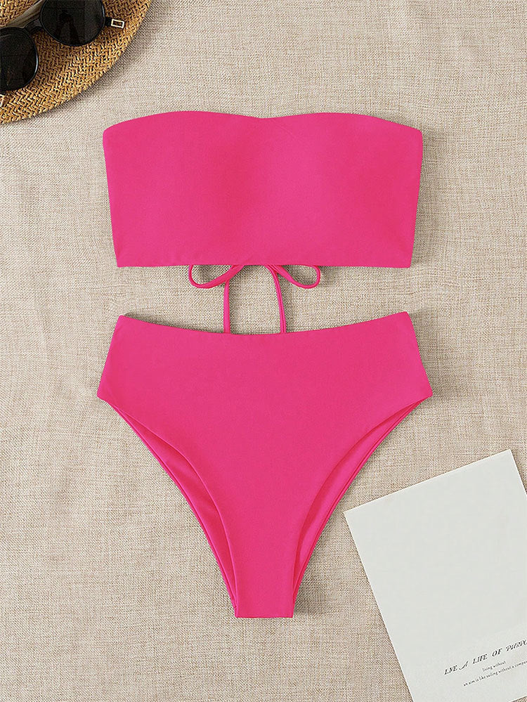 Damen Bandeau-Bikini mit hochgeschnittenem Unterteil