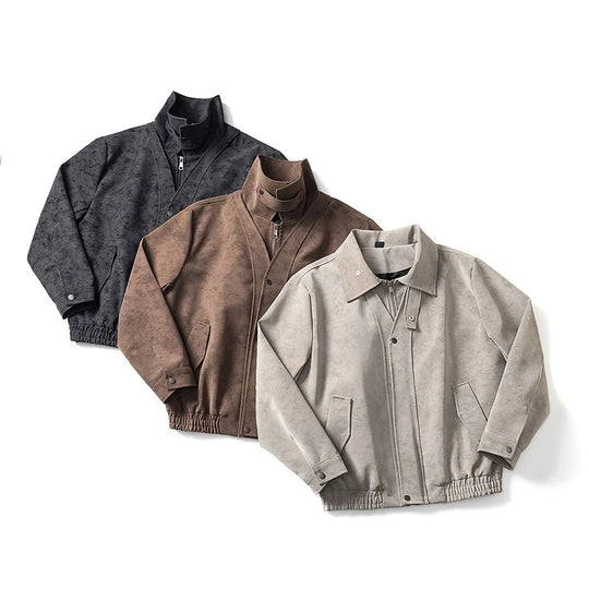 Herren Boxy-Übergangsjacke mit Velours‑Optik, verdecktem Reißverschluss & variablem Kragen Nord Taschen