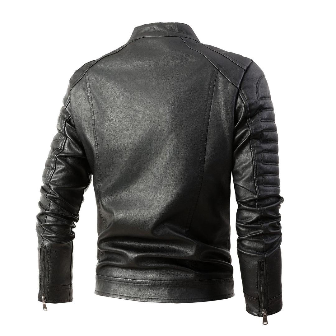 Herren Bikerjacke aus Kunstleder mit gesteppter Ärmelpolsterung, Stehkragen und Multi-Taschen Nord Taschen