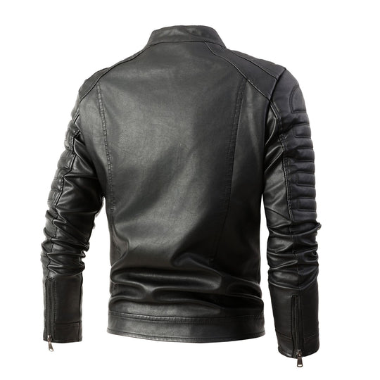 Herren Bikerjacke aus Kunstleder mit gesteppter Ärmelpolsterung, Stehkragen und Multi-Taschen Nord Taschen
