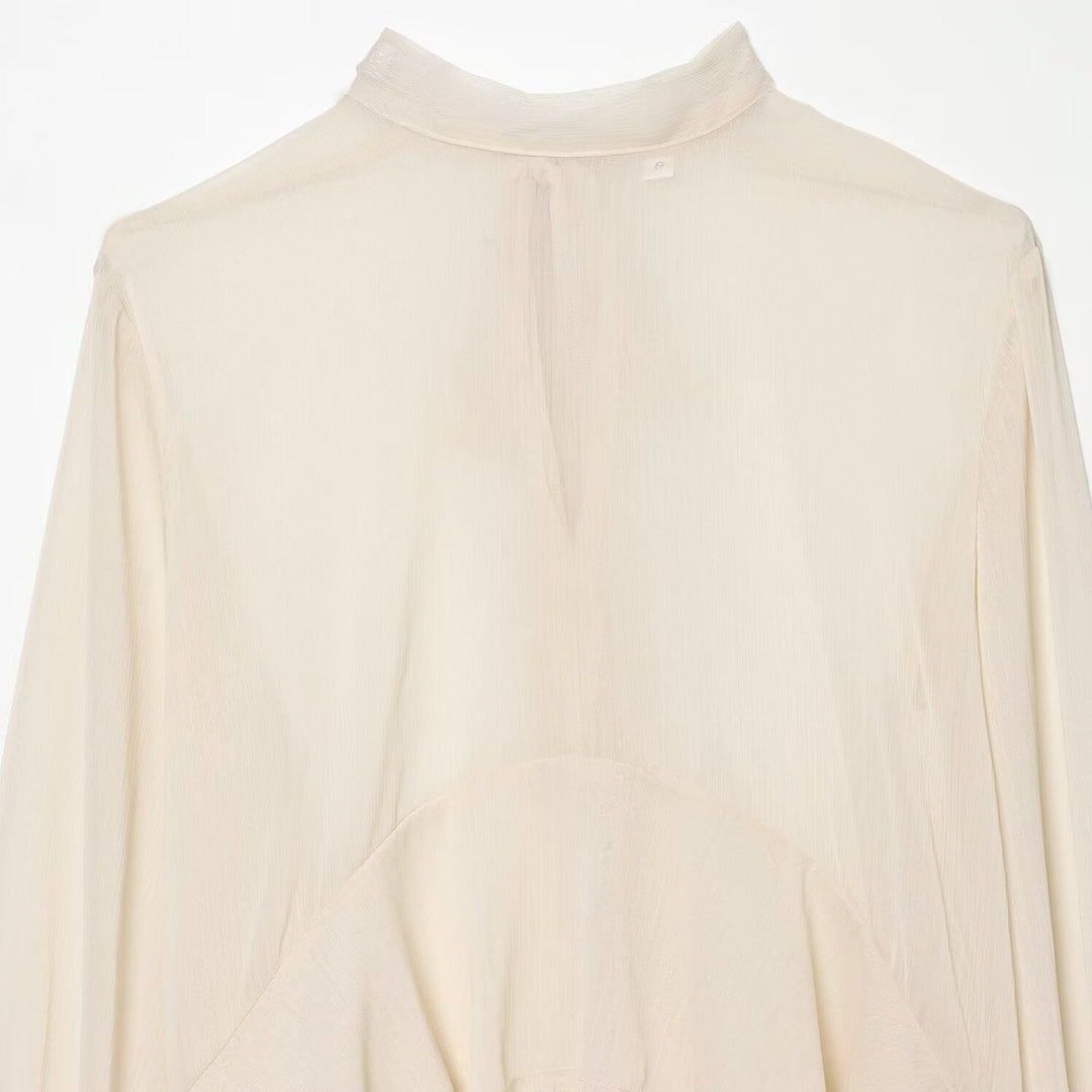 Damen Transparente Chiffonbluse mit Volant-Rücken und Glockenärmeln Nord Taschen