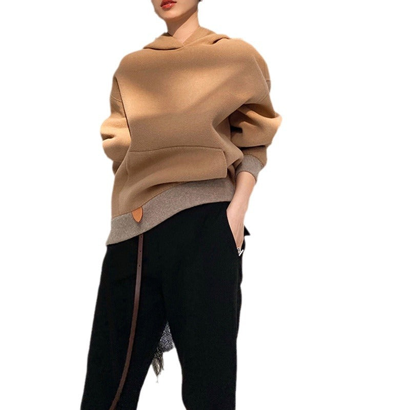 Damen Oversized Sweatjacke mit Kapuze und modernem Houndstooth-Muster Nord Taschen