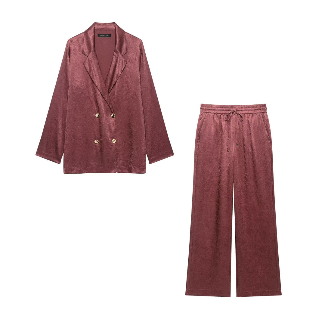 Damen Weite Samt-Loungehose mit elastischem Bund, Tunnelzug und Eingrifftaschen Nord Taschen