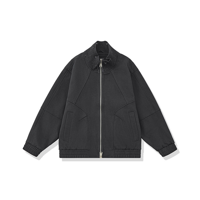 Unisex Boxy-Strickmix Übergangsjacke mit hohem Rippenkragen und elastischem Saum Nord Taschen