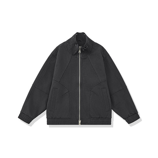 Unisex Boxy-Strickmix Übergangsjacke mit hohem Rippenkragen und elastischem Saum Nord Taschen