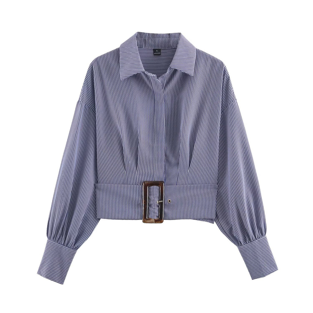 Damen Cropped Hemdbluse mit breitem Taillenriegel und Oversize-Ärmeln Nord Taschen