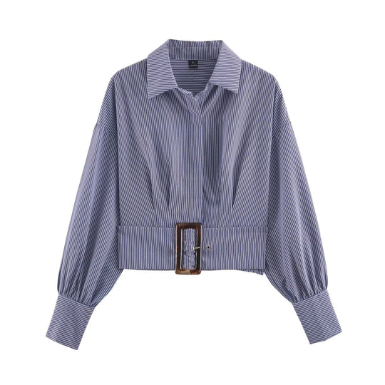 Damen Cropped Hemdbluse mit breitem Taillenriegel und Oversize-Ärmeln Nord Taschen