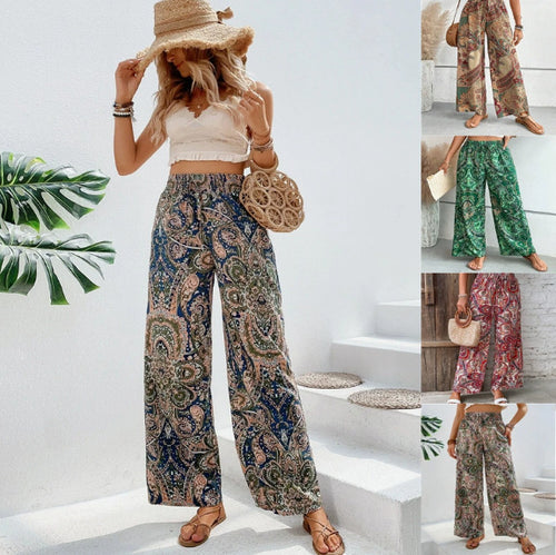 Damen Weite Sommerhose in Leinenoptik mit elastischem Bund und Paisley‑Print Nord Taschen