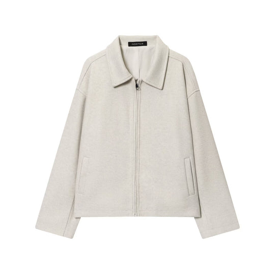 Damen Boxy Wollmix-Blousonjacke mit Reißverschluss und Hemdkragen Nord Taschen