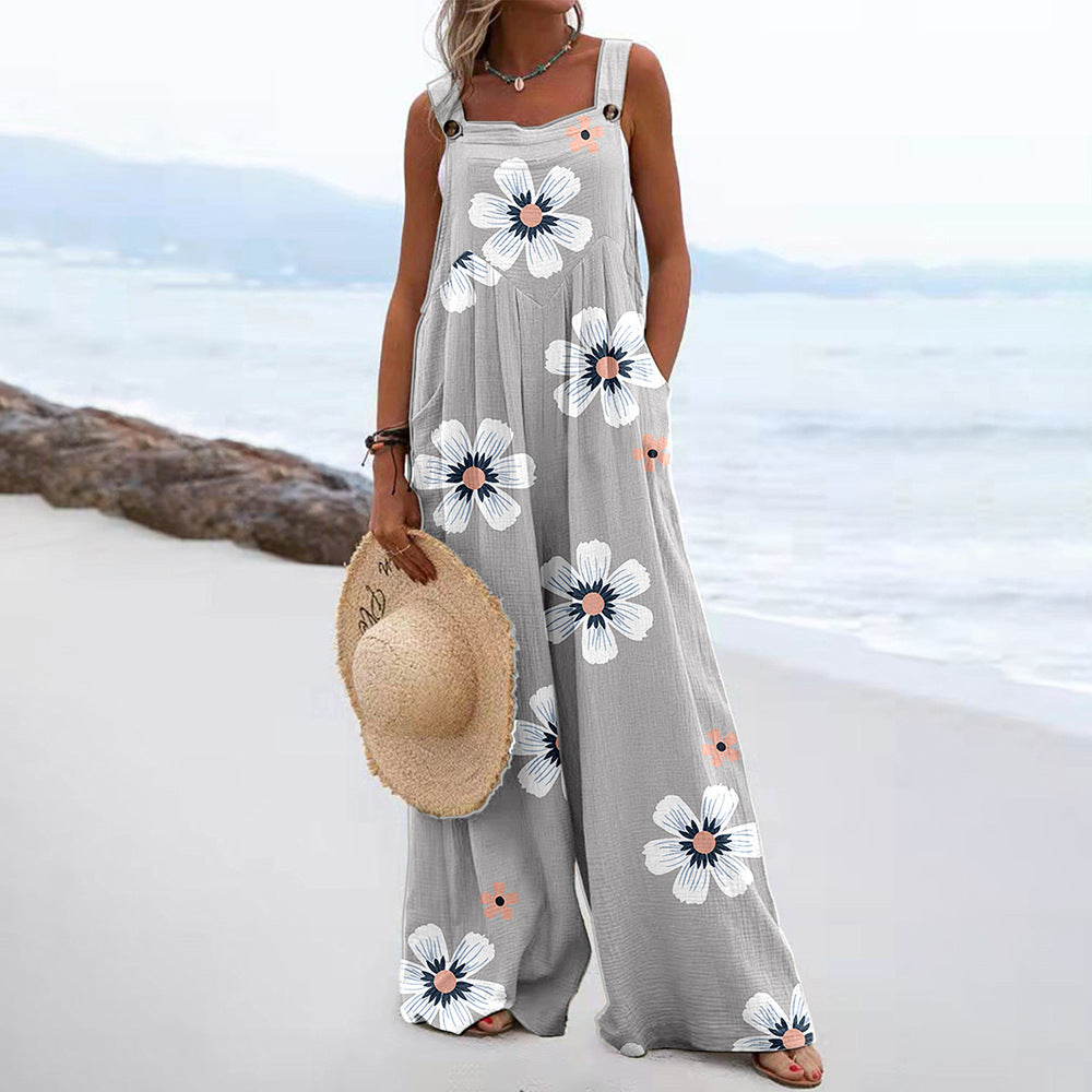 Damen Weit geschnittene Latzhose mit floralem Muster und praktischen Taschen Nord Taschen