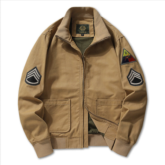 Herren Military-inspirierte Field-Bomberjacke mit Abzeichen, gerippten Bündchen & Zwei-Wege-Reißverschluss Nord Taschen