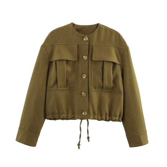 Damen Cropped Fieldjacke mit aufgesetzten Pattentaschen und Kordelzug Nord Taschen
