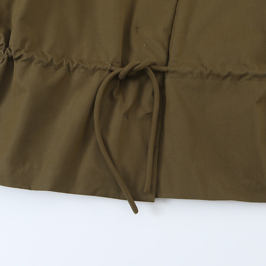 Damen Kurzjacke mit Tunnelzug-Taille, hohem Stehkragen und asymmetrischer Knopfleiste Nord Taschen