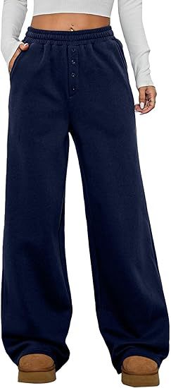 Damen Kuschelige Fleece-Sweatpants mit weitem Bein und hohem Elastikbund Nord Taschen