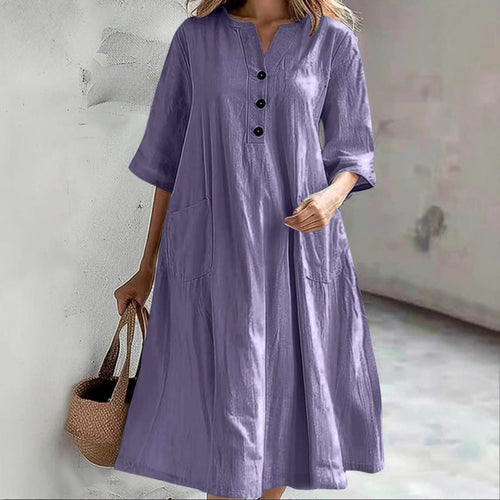Damen lässiges Baumwollkleid mit Knopfleiste und praktischen Taschen