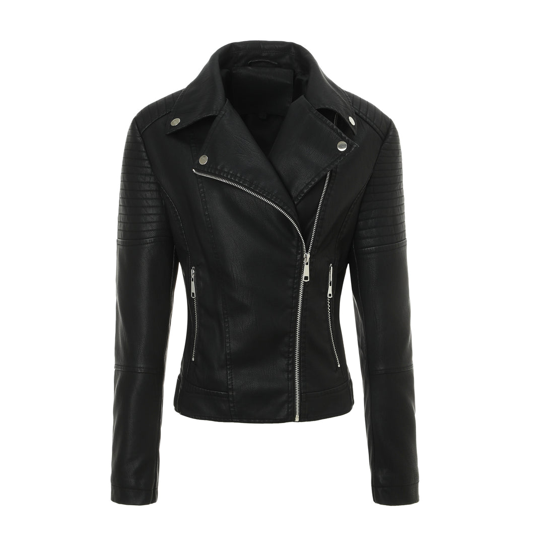 Damen Taillierte Bikerjacke aus Kunstleder mit gesteppter Schulterpartie und asymmetrischem Reißverschluss Nord Taschen