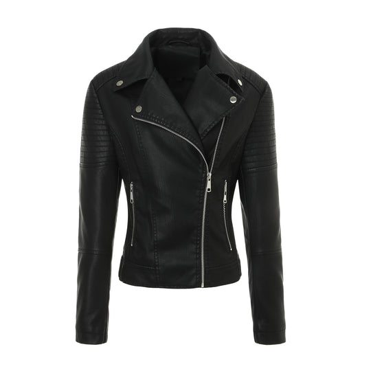 Damen Taillierte Bikerjacke aus Kunstleder mit gesteppter Schulterpartie und asymmetrischem Reißverschluss Nord Taschen
