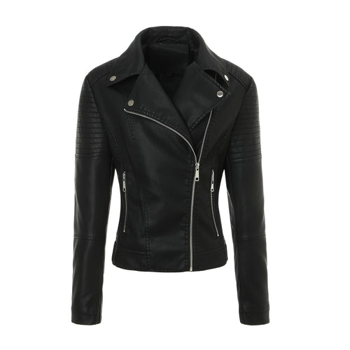 Damen Taillierte Bikerjacke aus Kunstleder mit gesteppter Schulterpartie und asymmetrischem Reißverschluss Nord Taschen
