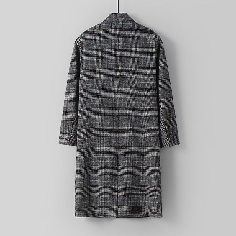 Herren Karierter Longcoat aus Wollmix mit klassischem Revers und geradem Schnitt Nord Taschen