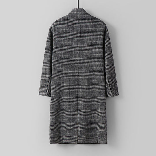 Herren Karierter Longcoat aus Wollmix mit klassischem Revers und geradem Schnitt Nord Taschen