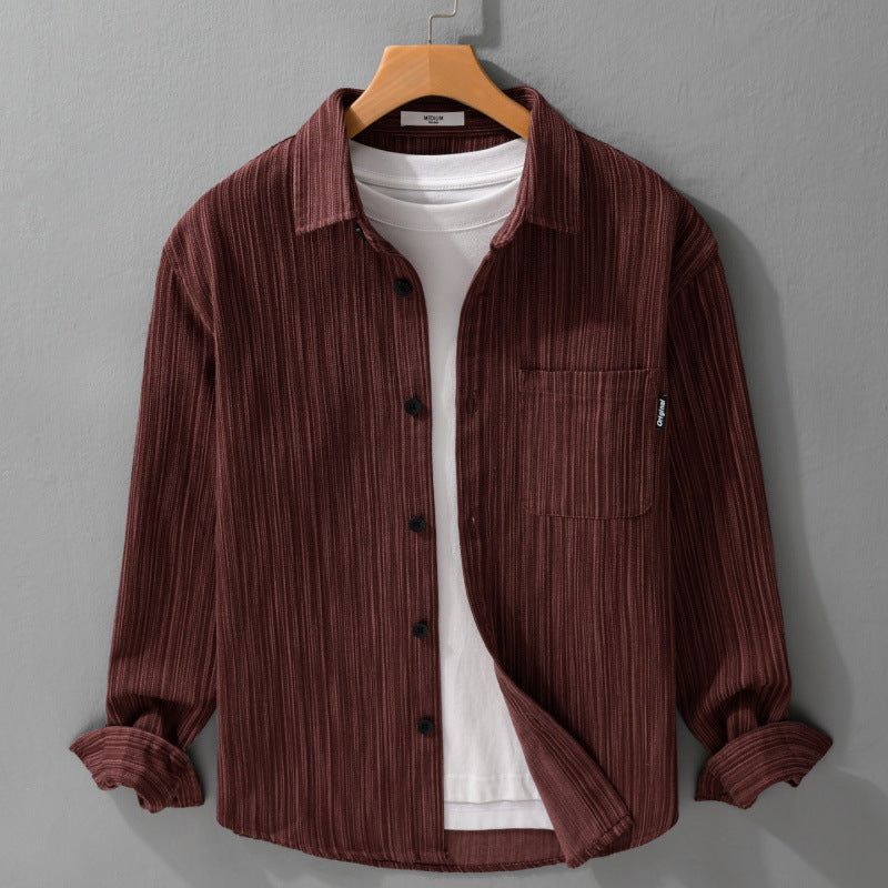 Herren Cord-Overshirt mit feiner Streifenstruktur und aufgesetzter Brusttasche Nord Taschen
