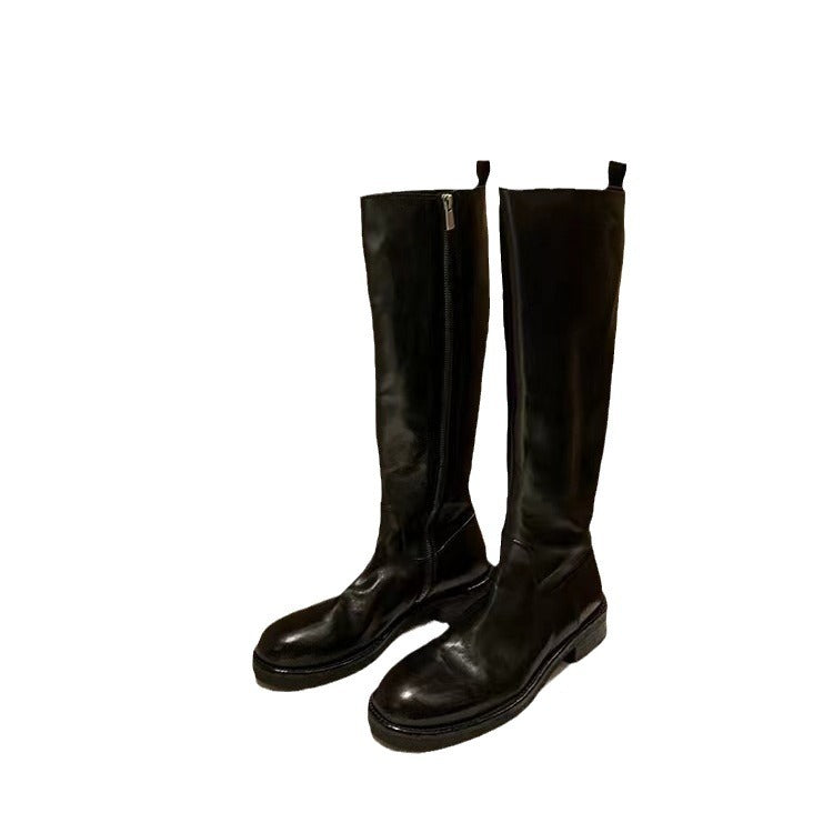 Damen Kniehohe Glattleder-Stiefel mit verdecktem Reißverschluss und stoßdämpfender Laufsohle Nord Taschen
