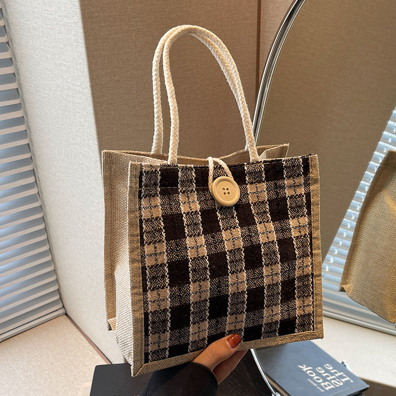 Damen Jute-Umhängetasche mit modernem Karomuster Nord Taschen