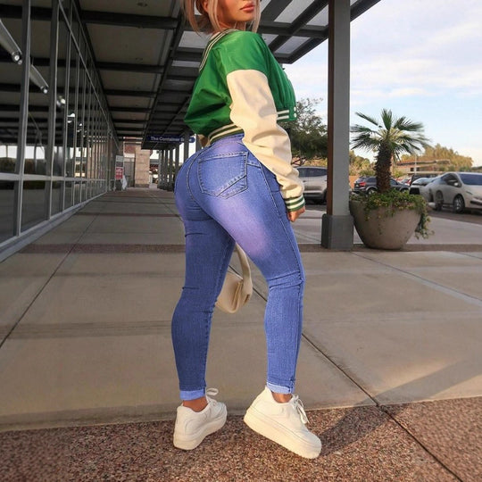 Damen Hochgeschnittene, figurformende Superstretch-Skinny-Jeans mit knöchellanger Passform Nord Taschen