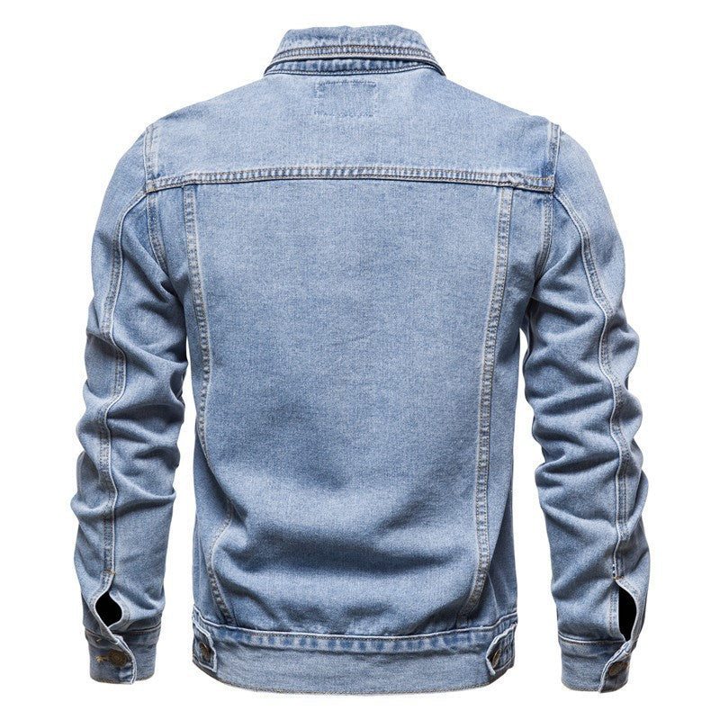 Herren taillierte Jeansjacke mit Brusttaschen, durchgehender Knopfleiste und Kontrastnähten Nord Taschen