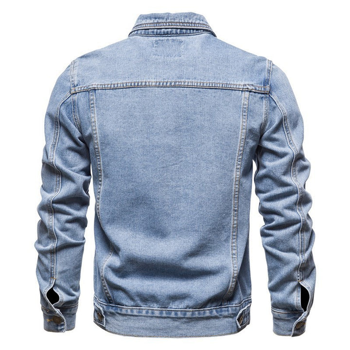 Herren taillierte Jeansjacke mit Brusttaschen, durchgehender Knopfleiste und Kontrastnähten Nord Taschen