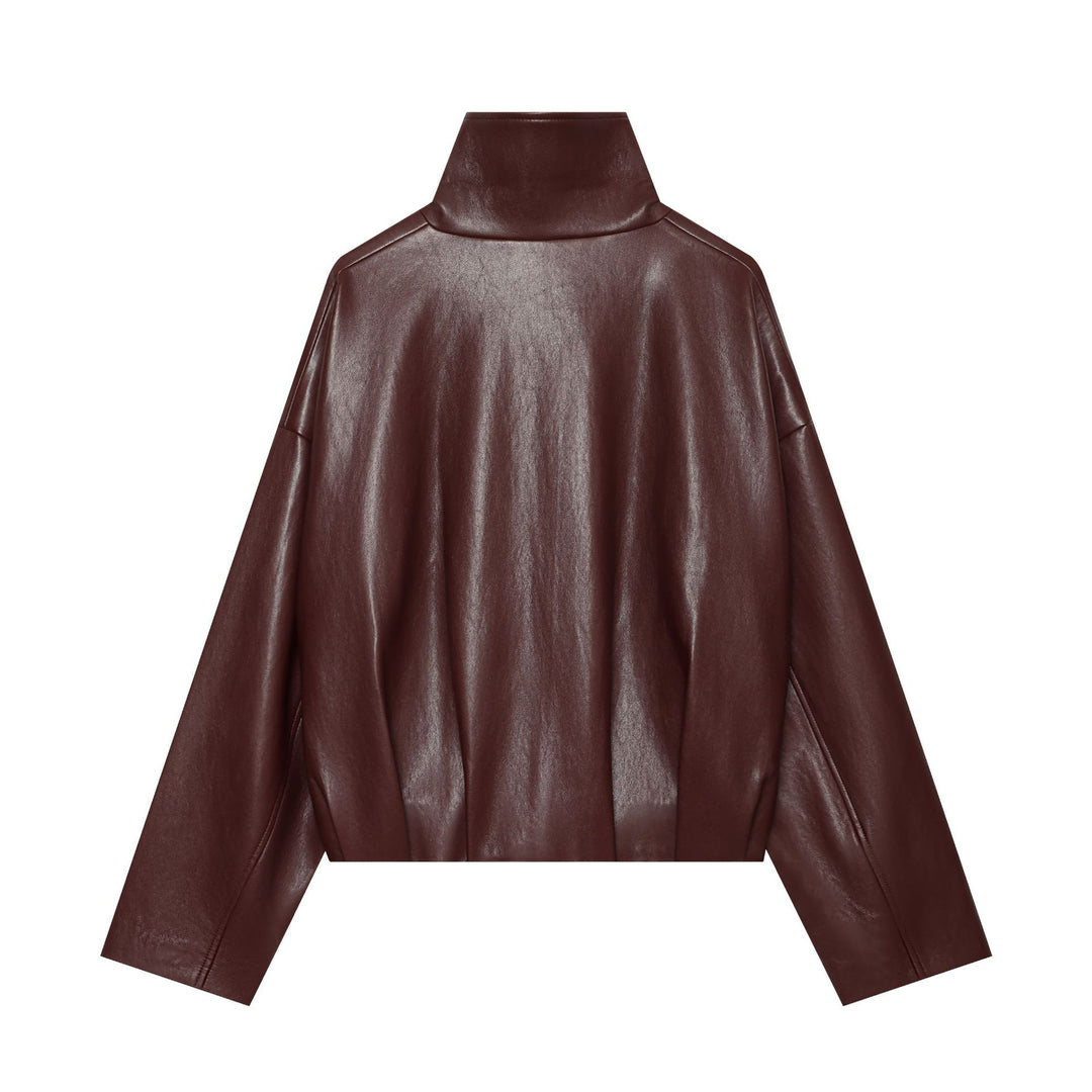 Damen Cropped Kunstlederjacke mit hohem Funnelkragen und durchgehendem Reißverschluss Nord Taschen