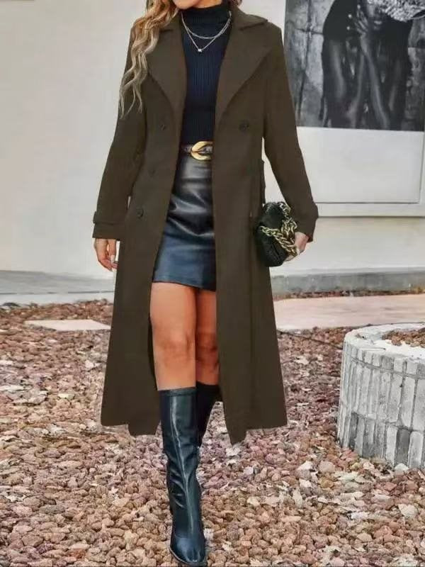 Damen Doppelreihiger Wollmix-Mantel mit tailliertem Schnitt und Reverskragen Nord Taschen
